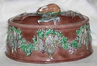 dish cover with pheasants and hare handle